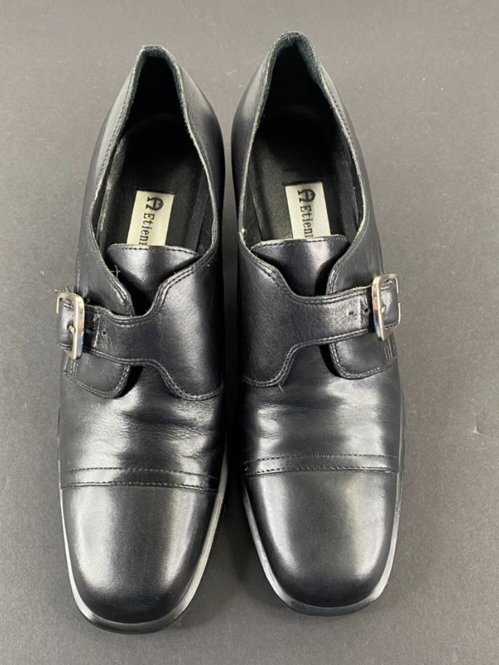 Etienne Aigner Black Buckle Block Heel Y2K Booties Shoes 6M - Picture 7 of 8